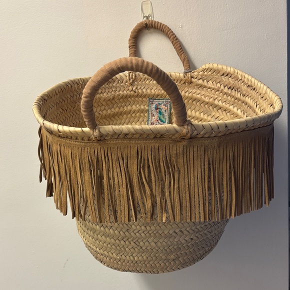 Johnny Was Handbags - Johnny Was Tan Woven Basket with Fringe